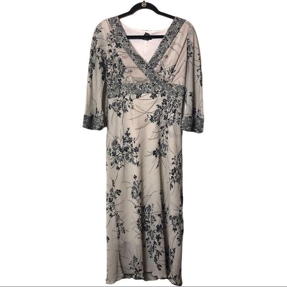 Jonathan Martin Cream Black Floral Dress - Picture 1 of 6